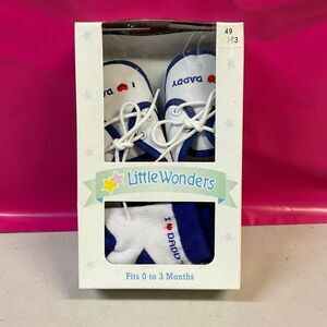Little Wonders 0-3 Months I LOVE DADDY Baby Shoes and Socks Set - New